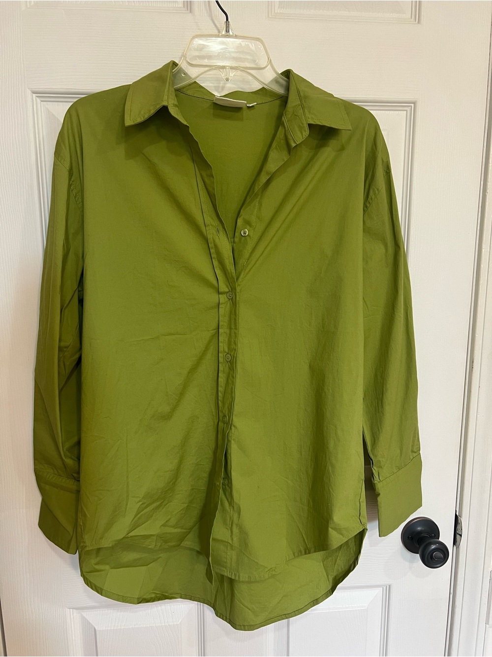 NIA Women's Olive Green oversized Button-Down Shirt - Classic Collared Top